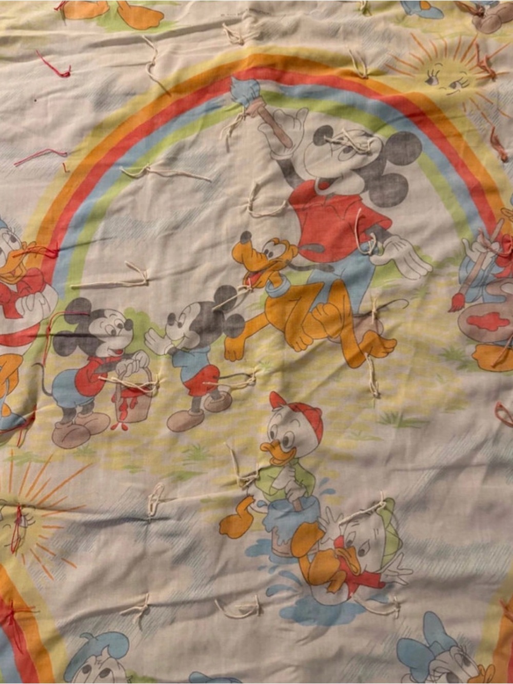 Handmade Vintage Disney Comforter Mickey Pluto Donald Huey Dewey Louie Rainbow